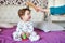 Mom combes a small child. mother hand brushing with a comb his adorable baby hair, Mom taking care of infant child.Selective focus