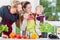 Mom, dad and child in kitchen