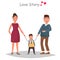 Mom and Dad give the child to school color flat illustration