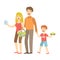 Mom, Dad And Son Holding Toy Car Shopping, Illustration From Happy Loving Families Series