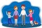 Mom and dad take the child on vacation Modern family pictures walking together Parent and child holding hands Colorful vector