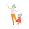Mom and daughter dancing and having fun vector Illustration on a white background