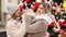 mom and daughter with dog Papillon near Christmas tree on street. photo shoot