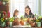 Mom and daughter engaged in gardening