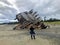 A mom and daughter exploring the Pesuta Shipwreck site, a popular tourist attraction outside Tlell, in Naikoon Provincial Park