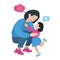 Mom and daughter family portrait. Asian Chinese mother and daughter. Sport wear and sneakers. Vector illustration simple shapes