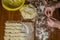 Mom and daughter are making flour out of flour to cook dumplings