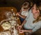 Mom and daughter are making flour out of flour to cook dumplings