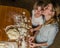 Mom and daughter are making flour out of flour to cook dumplings