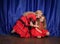 Mom and daughter are offended and sitting on the floor. mom is trying to establish peace and friendship with the child.