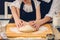 Mom and daughter preparing dumplings in the kitchen