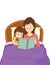Mom and daughter reading and listening bedtime story