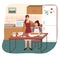 Mom and Daughter Rolling Dough in Kitchen Vector