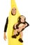 Mom dressed as banana with monkey baby smile