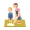 Mom and her Son Cooking Dumplings, Parent Spending Time with Child and Cooking Together in the Kitchen Cartoon Style