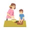 Mom and Her Son Cooking in the Kitchen, Parent Spending Time with Child and Cooking Together Cartoon Style Vector