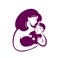 Mom hugs baby symbol. Motherhood logo vector illustration