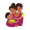 Mom hugs daughter and son. Happy mother day. Woman takes care of boy and girl. Cheerful African American people with