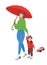 Mom with kid on rain walk semi flat color vector characters