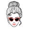 Mom with a Messy Bun, Momlife, Silhouette photo of a woman face with messy hair in a bun and pink sunglasses.