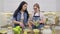 Mom and preteen daughter cooking together at home in kitchen apple pie