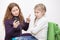 Mom scolding child for viewing inappropriate content on your smartphone