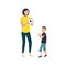 Mom and son playing football or soccer. Mother and boy child performing sports game activity. Cute cartoon characters