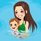 Mom Teaching Baby Girl Swimming