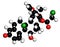 Mometasone furoate steroid drug molecule. Prodrug of mometasone. 3D rendering. Atoms are represented as spheres with conventional.