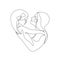 Mommy little kid line drawing. Abstract family continuous line art. Mom hugging her daughter