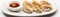 Momos Nepalese Dish On White Plate, On White Background Directly Above View Panoramic Banner