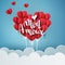 Mon Amour vector handwritten text greeting card card design with 3d realistic paper cut heart shape balloon and hearts decorations