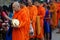 Mon buddhist monks collecting alms