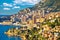 Monaco cityscape and coastline colorful nature of Cote d`Azur view