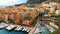 Monaco Fontvieille cityscape of French Riviera. topview from Monaco Ville, azure water, harbor, luxury apartments, yachts. Port
