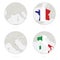 Monaco, France, San Marino, Italy map contour and national flag in a circle