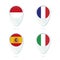Monaco, France, Spain, Italy flag location map pin icon