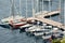 Monaco, Monte-Carlo, 29 September 2022: a lot of sail boats are moored in the new Yacht Club at sunny day, no wind