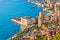 Monaco and Monte Carlo cityscape and harbor aerial view