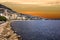 Monaco and Monte Carlo principality seafront, sunset view.