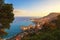 Monaco Montecarlo principality aerial view. Azure coast. France
