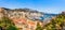 Monaco skyline view of the Hercules port with buildings roof tops and multiple yachts on the Cote d`Azur French riviera