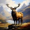 Monarch of the Glen - Standing on a Mountain Rock in Mountainous Area - Hyper-Detailed 3D Rendered Illustration, Close-Up Portrait