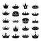 Monarch medieval royal crown queen king lord princess prince head cartoon silhouette icons set isolated vector