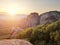 Monasteries on the rocks and beautiful sunset, Meteora, Greece