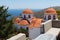 Monastery of Agios Savvas located on top of a hill above Pothia Town, the capital of Kalymnos, Dodecanese, Greece