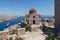 Monastery of Agios Savvas located on top of a hill above Pothia Town, the capital of Kalymnos, Dodecanese, Greece