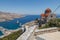 Monastery of Agios Savvas located on top of a hill above Pothia Town, the capital of Kalymnos, Dodecanese, Greece