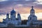 Monastery in Bogolubovo. Spring sunset landscape