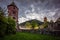 Monastery at dawn black forest night time